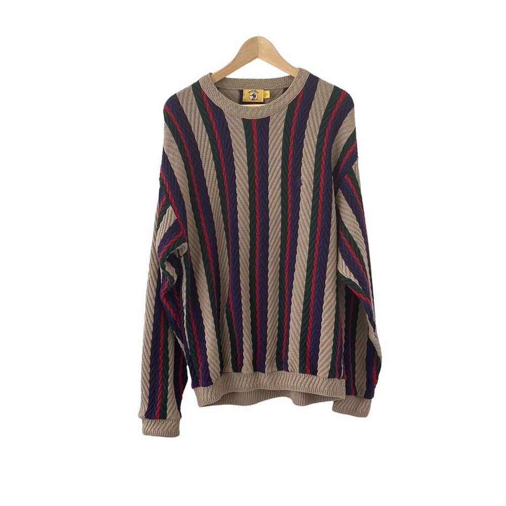 Vintage Duck Head Cable Knit Cotton Sweater - Cozy Retro Style with Character